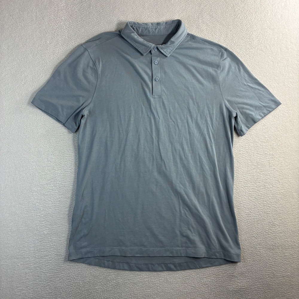 Lululemon Evolution Polo Shirt Mens Medium Blue Gray Preppy Stretch Golf Tennis